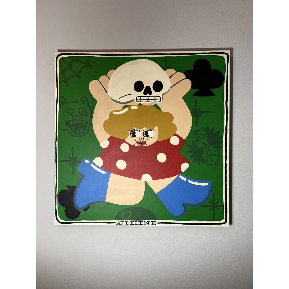 Addeline Original Acrylic Painting Canvas Pop Surrealism Skull Character Art